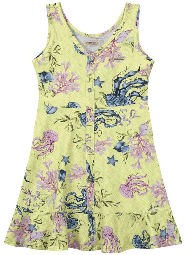 Carinhoso - Vestido Verde Limão Evasê Água-Viva