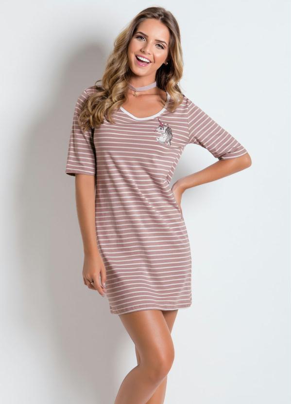 Outlet - Vestido Listrado com Estampa Unicórnio