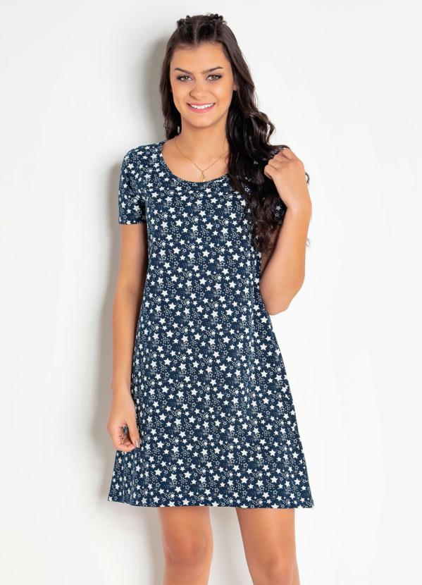 Outlet - Vestido Marinho Curto com Estampa Estrelas