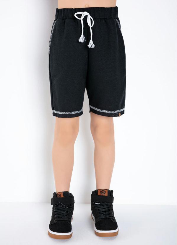 Outlet - Bermuda Infantil Preta com Costura Contrastante
