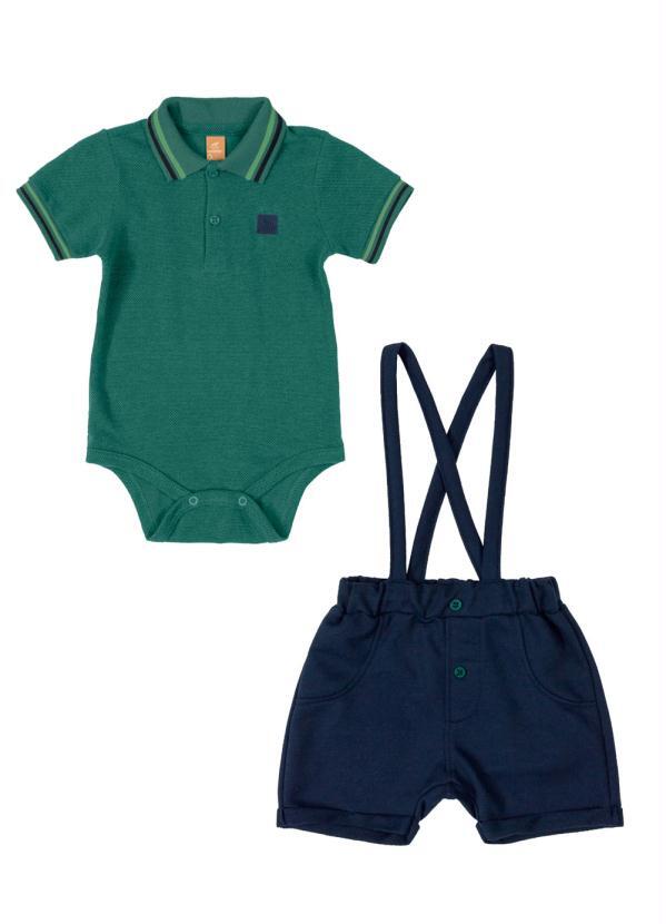 Up Baby - Conjunto Body Polo e Suspensório Verde