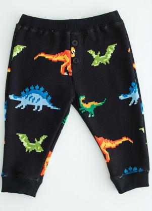 Bento - Calça Bebê de Moletom Dino Pix Preto - BENTO