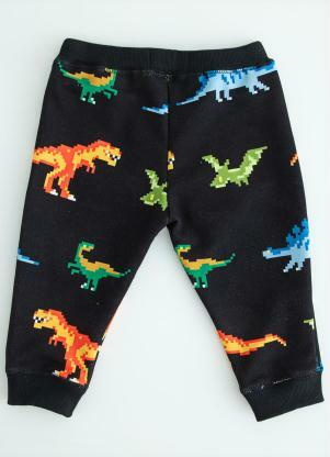 Bento - Calça Bebê de Moletom Dino Pix Preto - BENTO