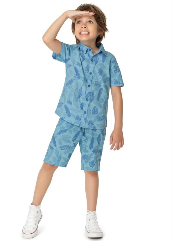Malwee Kids - Camisa Azul Folhagem em Linho Menino 2