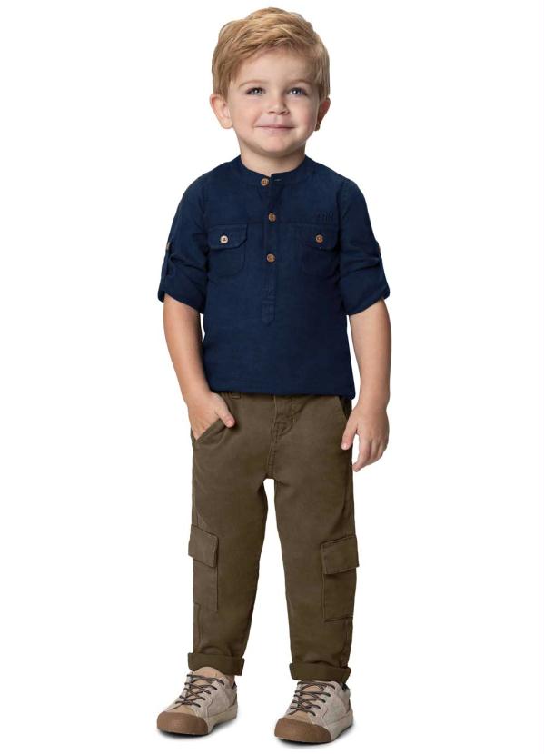 Carinhoso - Camisa Azul Marinho Menino em Algodão 2