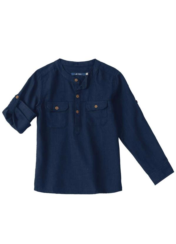 Carinhoso - Camisa Azul Marinho Menino em Algodão 3