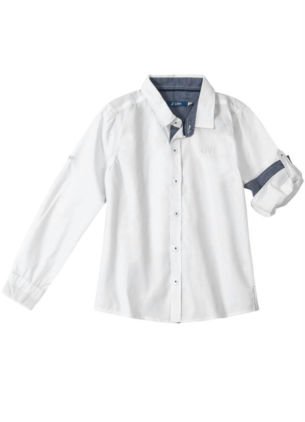 Carinhoso - Camisa Branca em Tricoline com Detalhe Menino
