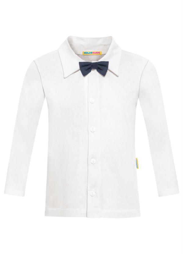 Outlet - Camisa de Manga Longa Bebê Branca com Laço