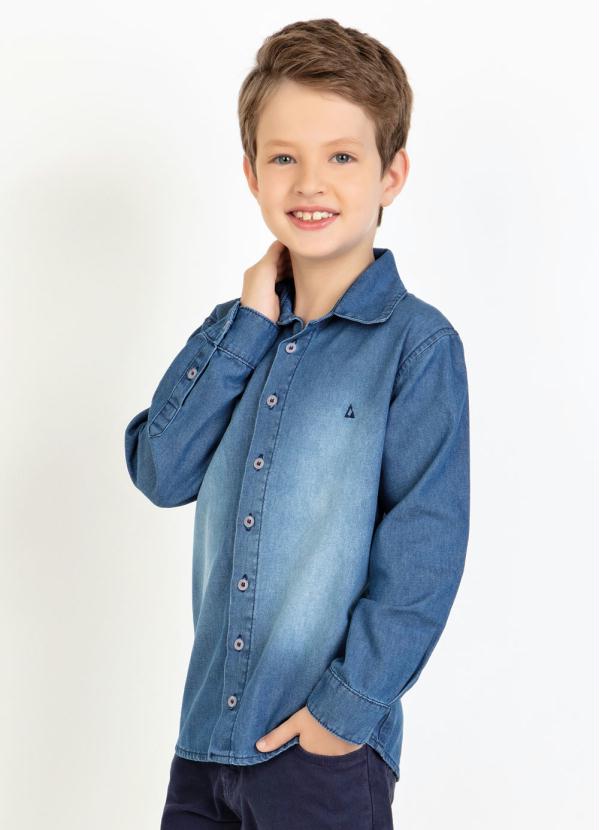 Camisa Infantil Jeans Manga Longa com Spray - Actual