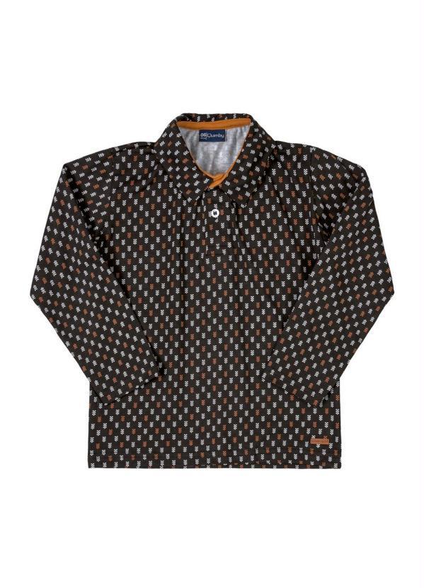 Quimby - Camisa Infantil Polo Manga Longa Preto