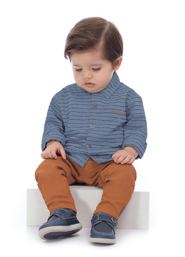 Up Baby - Camisa Listrada Infantil Azul 2