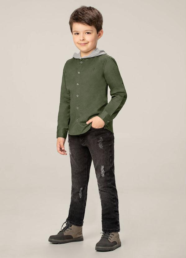 Carinhoso - Camisa Verde em Sarja com Capuz 2