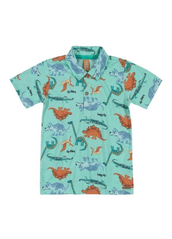 Up Baby - Camisa Polo Infantil Dinossauros Azul