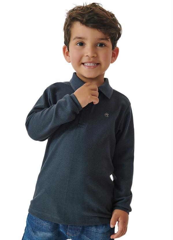 Up Baby - Camisa Polo Infantil Manga Longa Azul