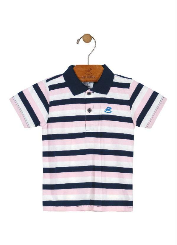 Up Baby - Camisa Polo Listrada Azul Escuro