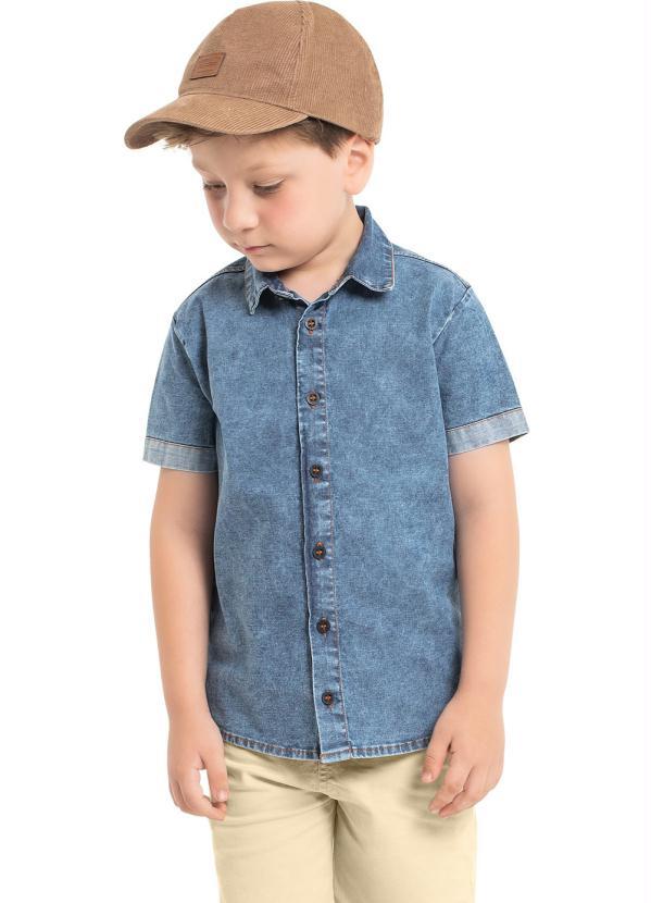 Quimby - Camisa Jeans Infantil de Manga Curta Azul