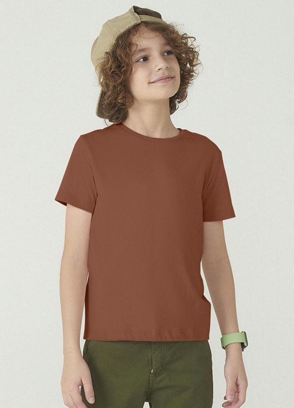 Hering - Camiseta Básica Manga Curta Menino Malha Super Cotton Marrom