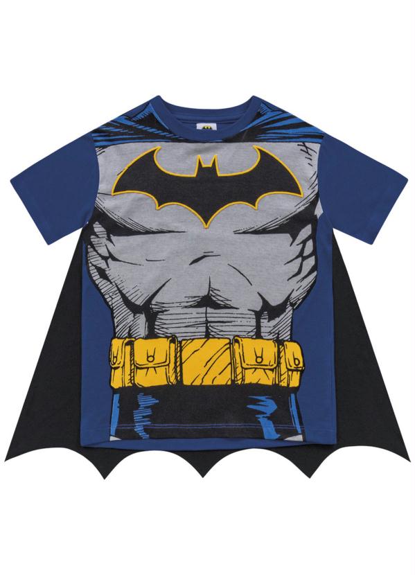 Camiseta Batman com Capa Azul - Fakini Kids