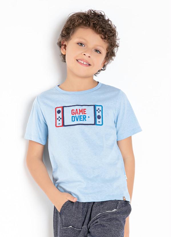 Outlet - Camiseta Infantil Azul com Bordado