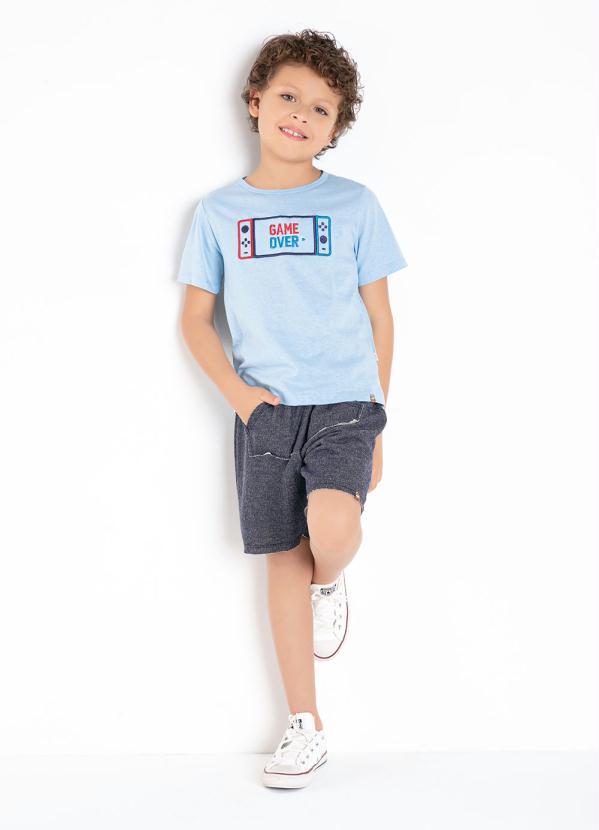 Outlet - Camiseta Infantil Azul com Bordado 3