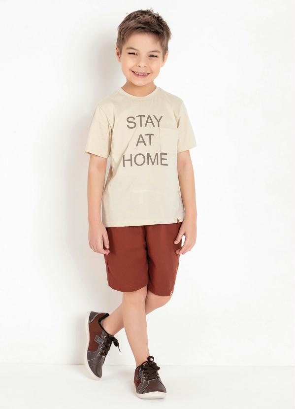 Outlet - Camiseta Infantil Bege com Estampa e Bolso 3