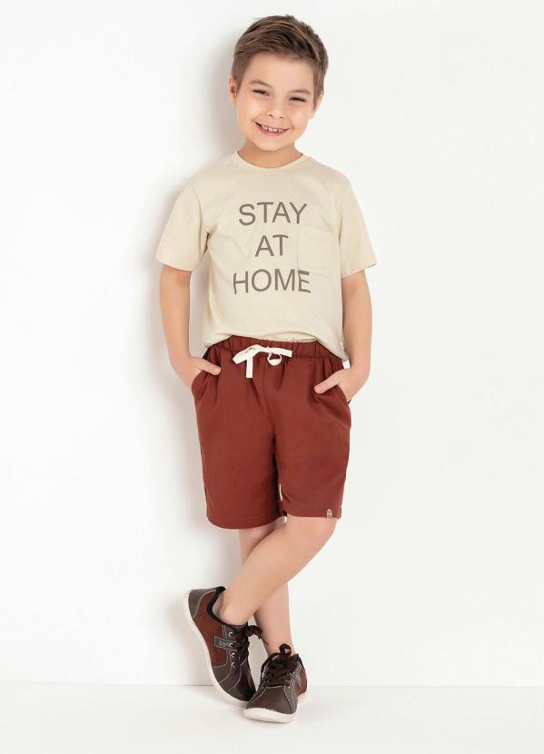Outlet - Camiseta Infantil Bege com Estampa e Bolso 5