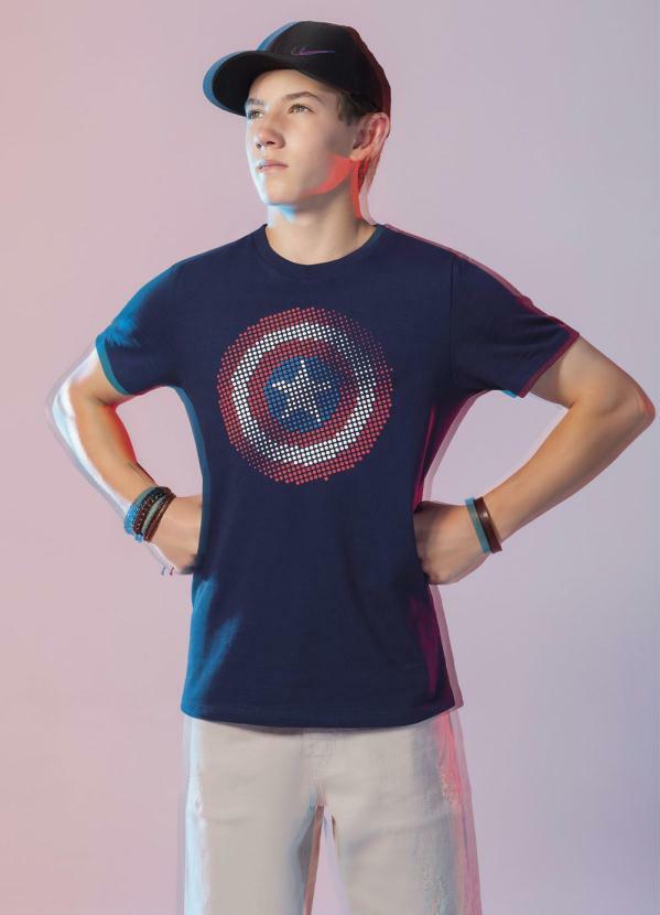 Marvel - Camiseta Juvenil Estampa Capitão América Azul