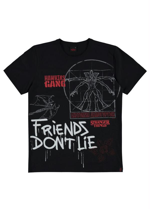 Malwee Kids - Camiseta Preta Stranger Things Hawkins Menino
