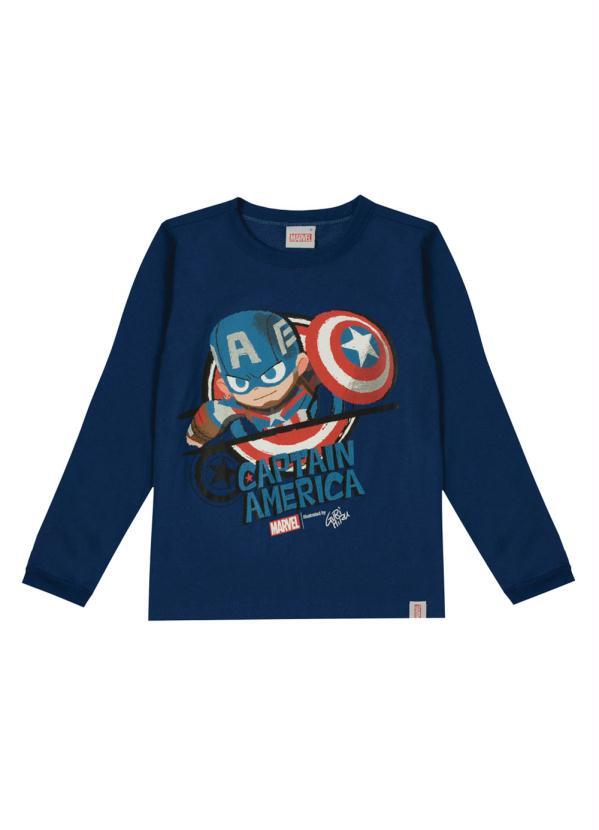 Malwee Kids - Camiseta Azul Escuro Capitão América Menino