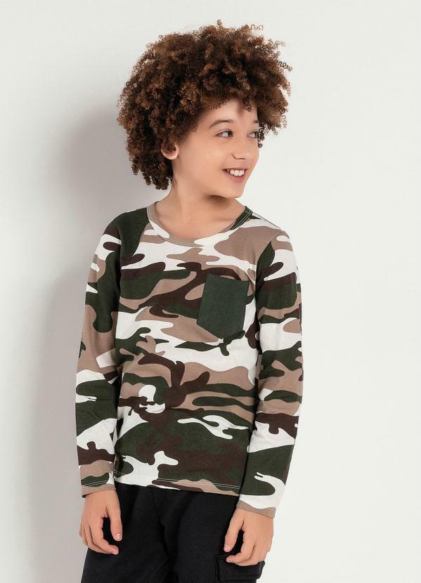 Kolormagic - Camiseta Infantil Camuflada com Bolso