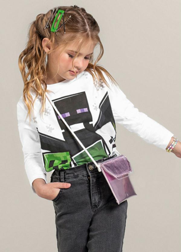 Brandili - Camiseta Infantil Unissex Minecraft Branco