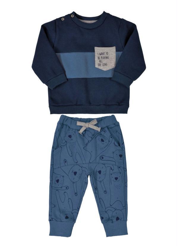 Up Baby - Conjunto Casaco e Calça em Moletom Azul
