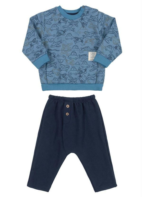 Up Baby - Conjunto em Moletom Bebê Menino Azul