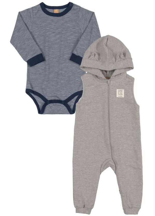 Up Baby - Conjunto Macacão e Body Bebê Cinza