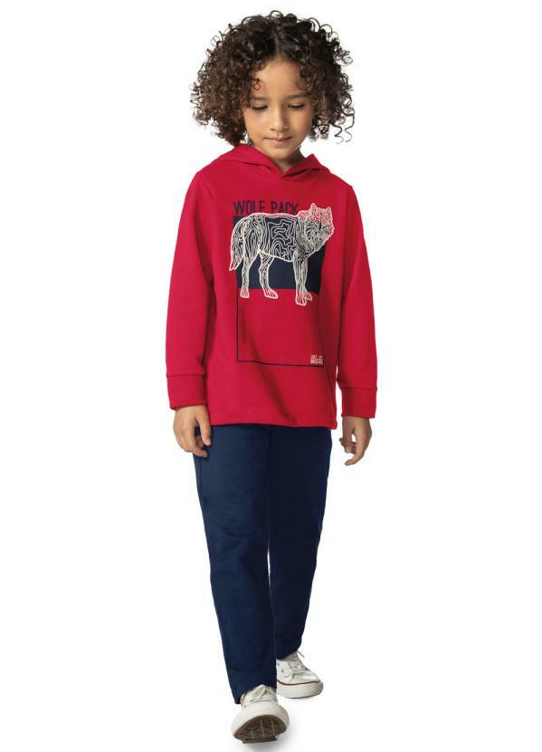 Rovi Kids - Conjunto Masculino Infantil Wolf Vermelho