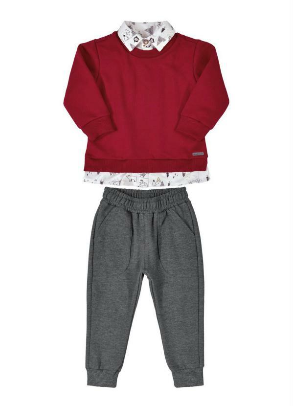 Up Baby - Conjunto Moletom Peluciado Vermelho