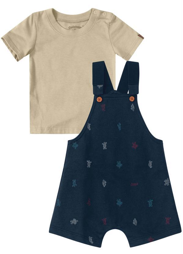 Carinhoso - Conjunto Azul Marinho com Jardineira em Moletom