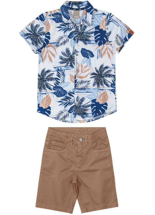 Carinhoso - Conjunto Azul Tropical Slim em Sarja Menino