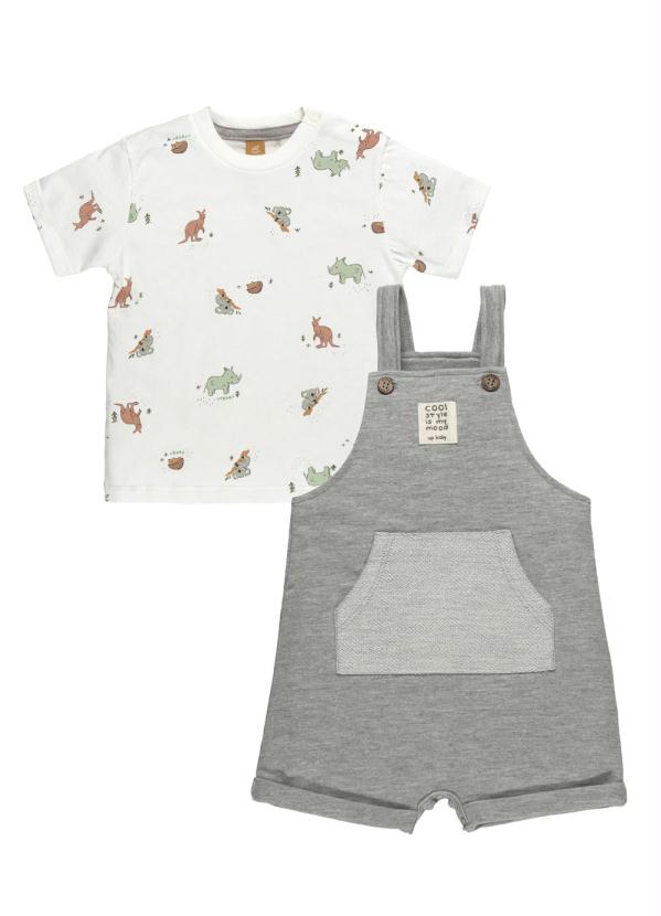 Up Baby - Conjunto Bebê Jardineira e Camiseta Branco 2