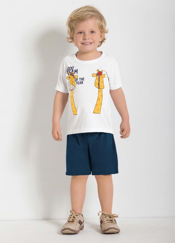 Outlet - Conjunto Branco e Azul com Camiseta e Bermuda