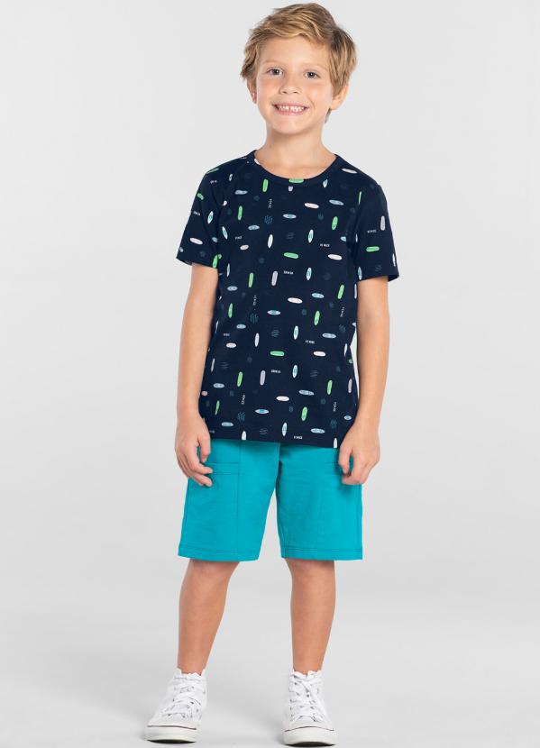 Rovi Kids - Conjunto Infantil Camisa com Bermuda Azul