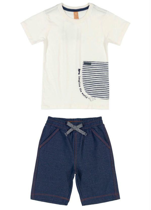 Up Baby - Conjunto Infantil Camiseta Avião Bege