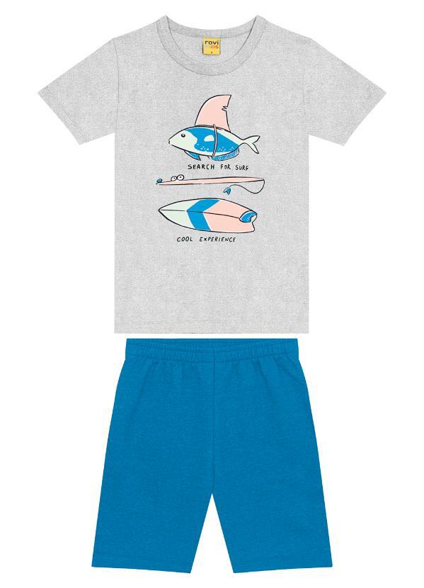 Rovi Kids - Conjunto Infantil Camiseta com Bermuda Cinza
