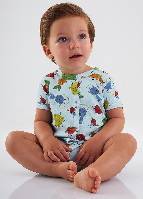 Up Baby - Macaquinho Manga Curta Bebê Menino Azul