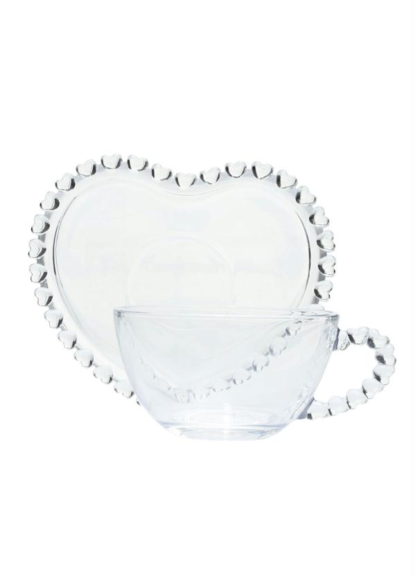 Lar e Lazer - Xícara e Pires Coração 2 Peças Vidro 2