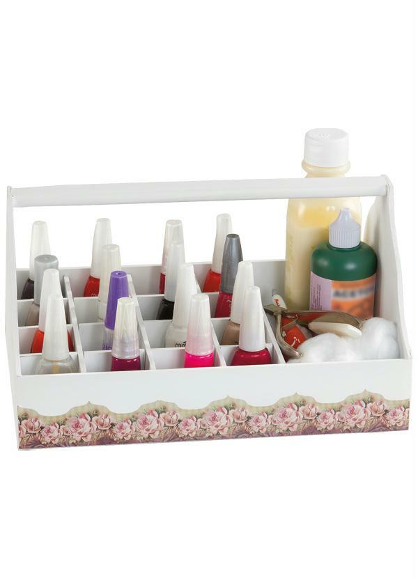 Lar e Lazer - Caixa de Manicure Branca com Detalhe de Rosas