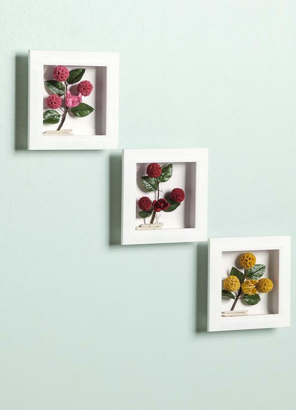 Lar e Lazer - Conjunto Mini Quadros Branco Desenho Flores