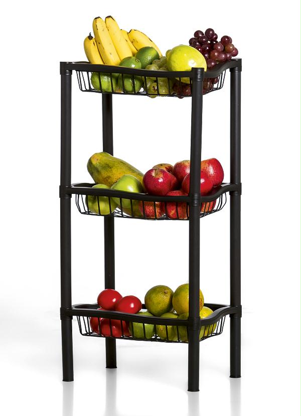 Lar e Lazer - Fruteira Retangular 3 Andares Preta