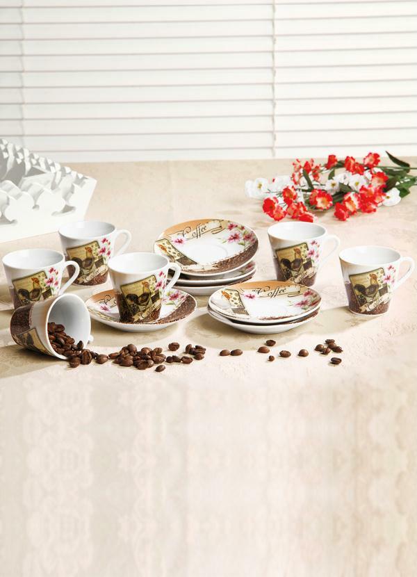 Lar e Lazer - Jogo de Café 12 Peças em Porcelana Decorado