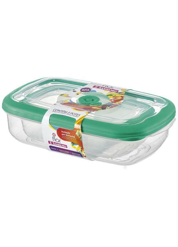 Lar e Lazer - Kit 3 Potes Retangulares Tampa Verde Sanremo